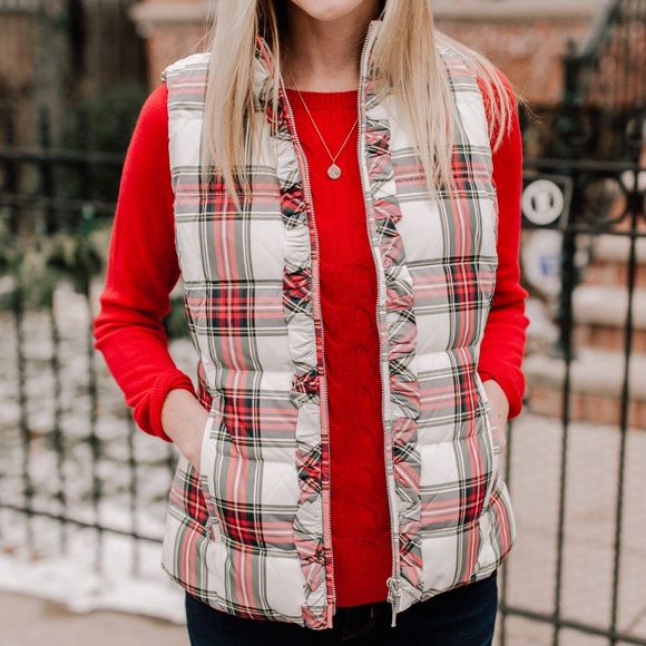 NEW WITH TAGS Talbots Stewart Puffer Plaid Vest Jacket Red White Plus Size 3XL - Picture 1 of 10